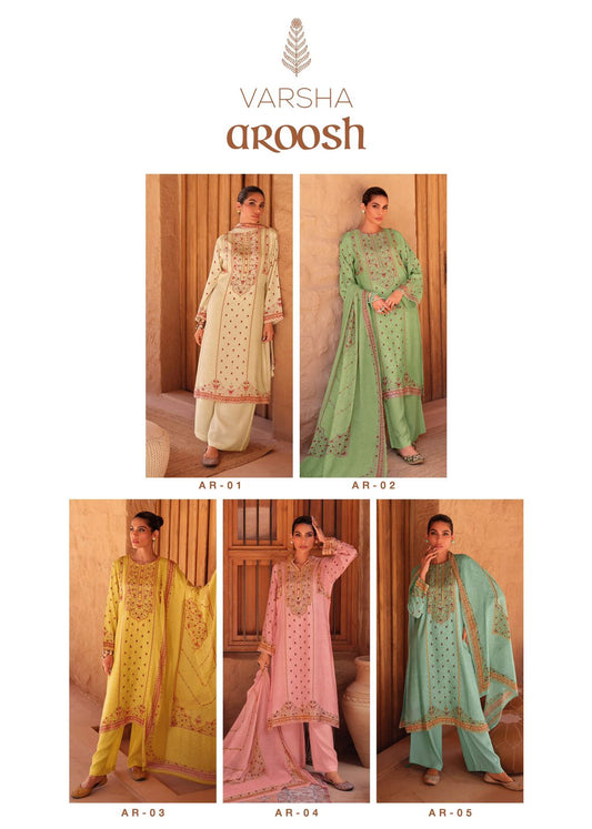 Aroosh Varsha Fashions Viscose Muslin Pant Style Suits