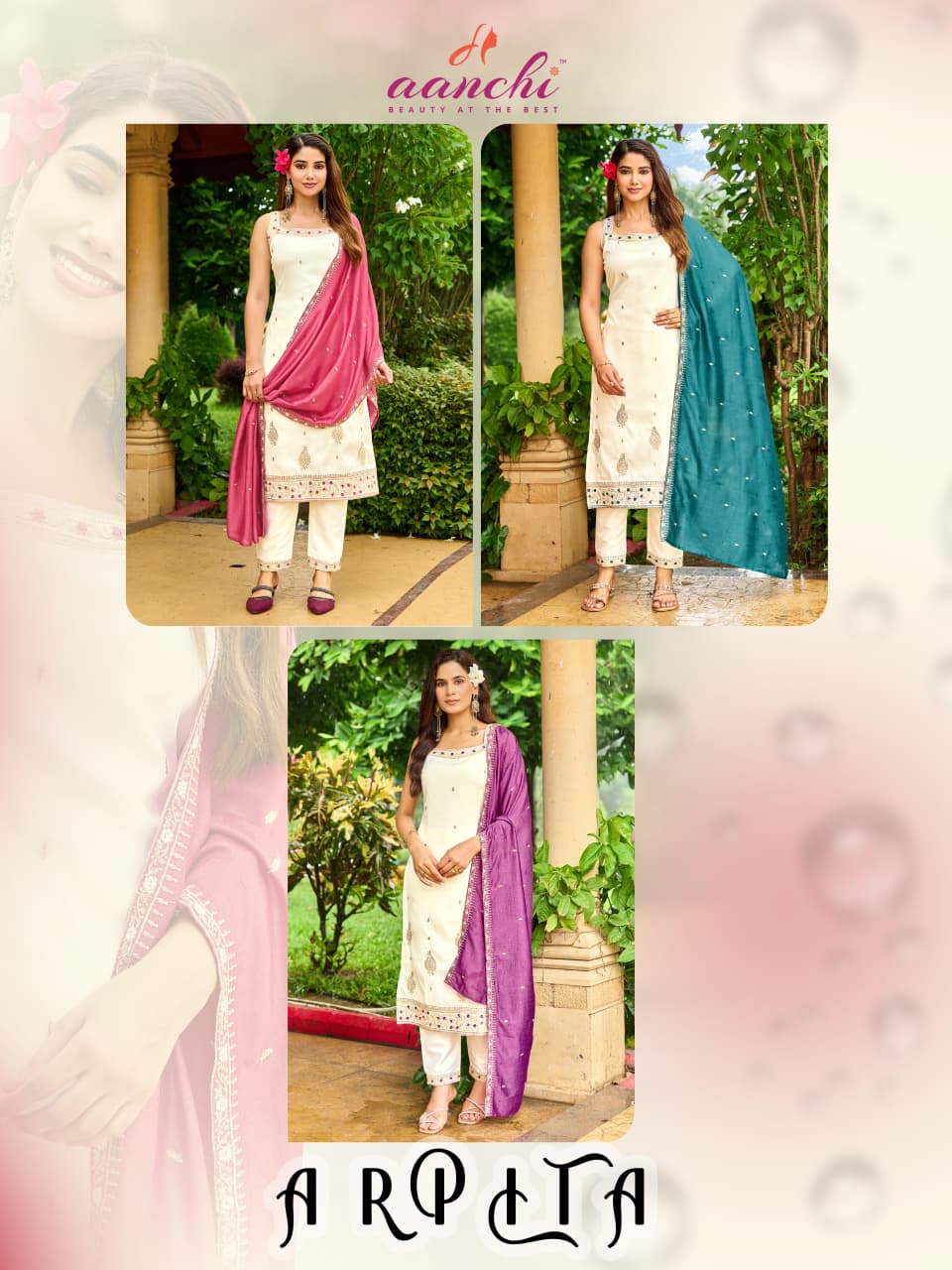 Arpita Aanchi Crystal Silk Readymade Pant Style Suits Wholesaler Gujarat