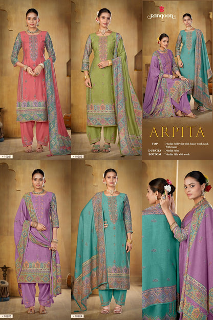 Arpita Rangoon Muslin Readymade Pant Style Suits Wholesale