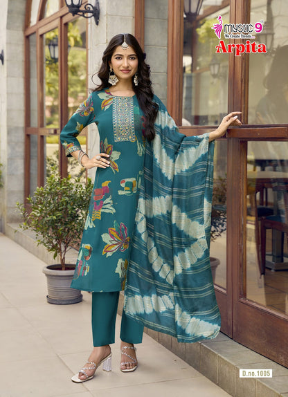 Arpita Vol 1 Mystic 9 Mul Chanderi Readymade Pant Style Suits Wholesale Price