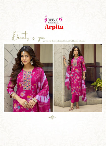 Arpita Vol 1 Mystic 9 Mul Chanderi Readymade Pant Style Suits Wholesale Price