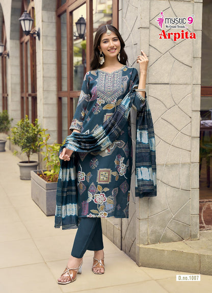 Arpita Vol 1 Mystic 9 Mul Chanderi Readymade Pant Style Suits Wholesale Price