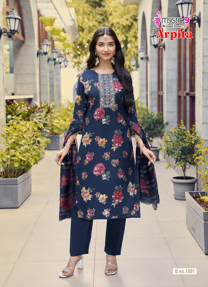 Arpita Vol 1 Mystic 9 Mul Chanderi Readymade Pant Style Suits Wholesale Price