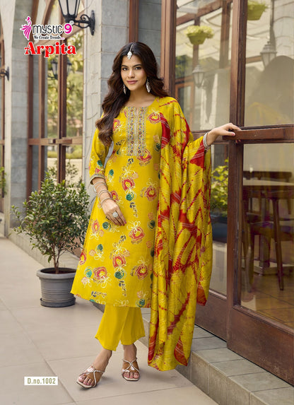 Arpita Vol 1 Mystic 9 Mul Chanderi Readymade Pant Style Suits Wholesale Price