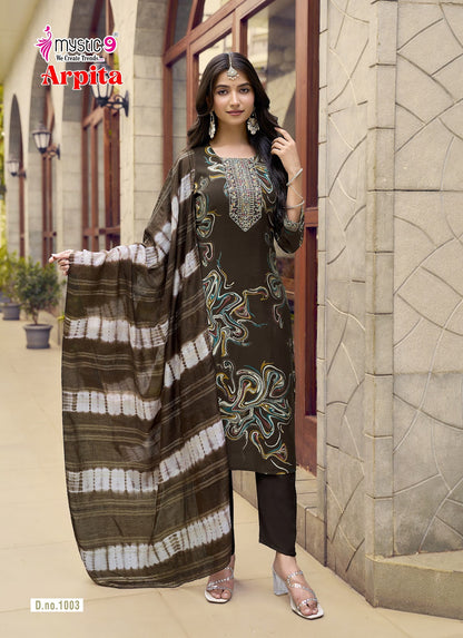 Arpita Vol 1 Mystic 9 Mul Chanderi Readymade Pant Style Suits Wholesale Price