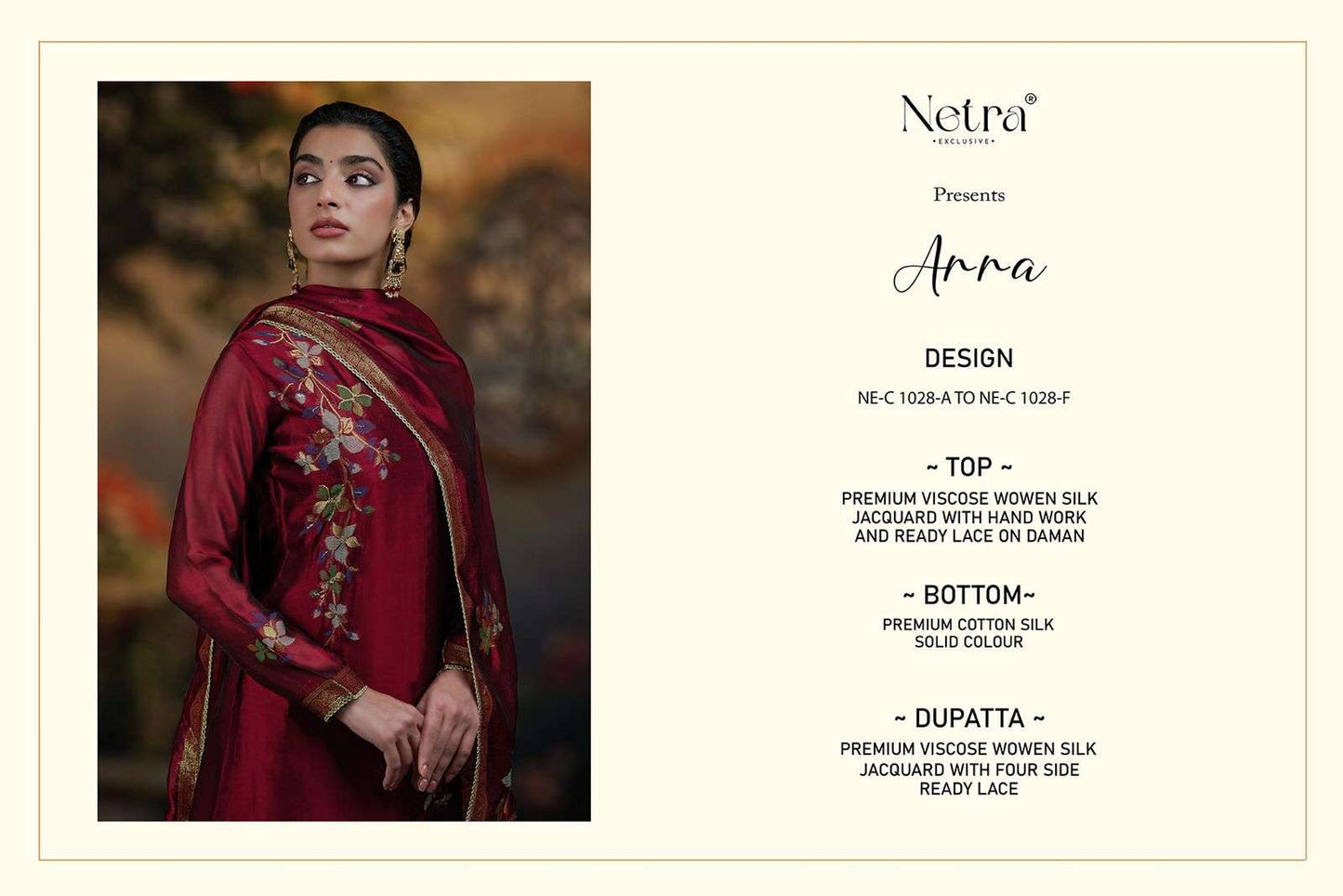 Arra Netra Premium Viscose Pant Style Suits Supplier India