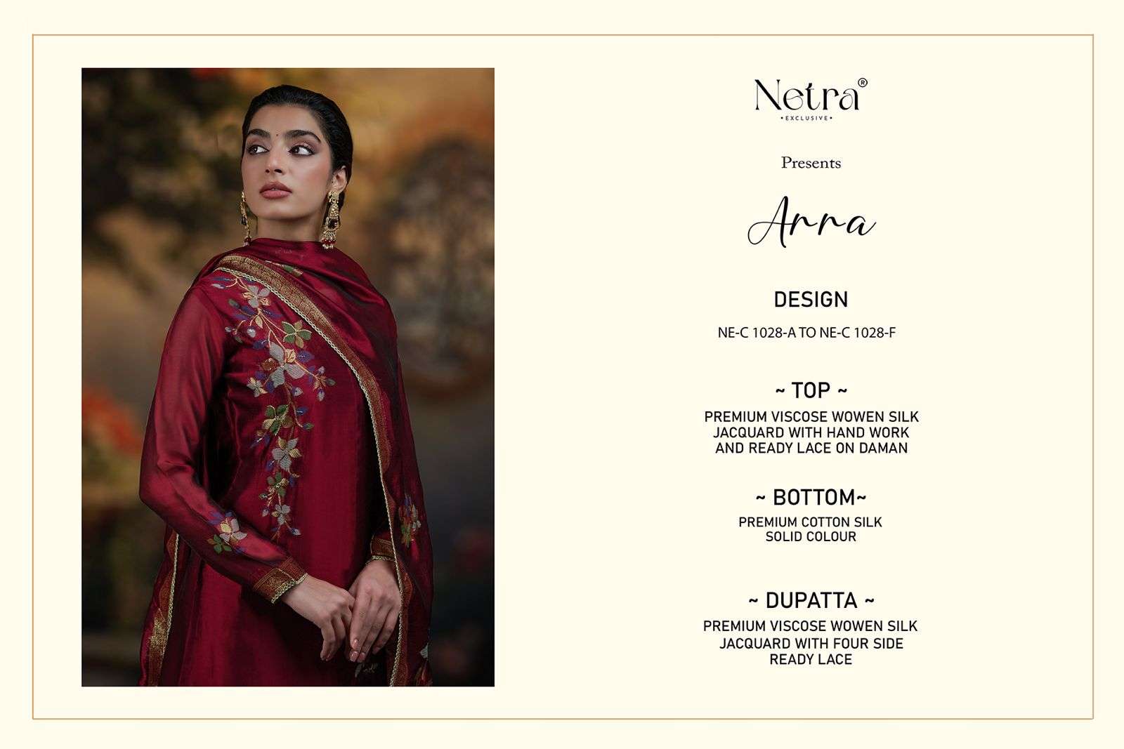 Arra Netra Premium Viscose Pant Style Suits Supplier India