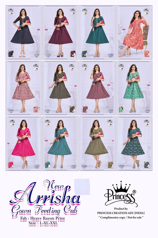 Arrisha Princess Creation Heavy Rayon Feeding Kurtis Wholesaler India