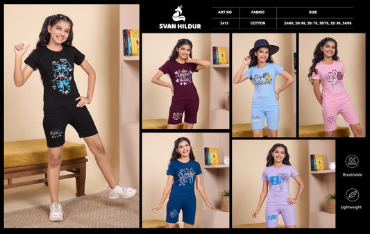 Art No 2413 Svan Hildur Cotton Biowashed Girls Shorts Set Wholesaler Ahmedabad