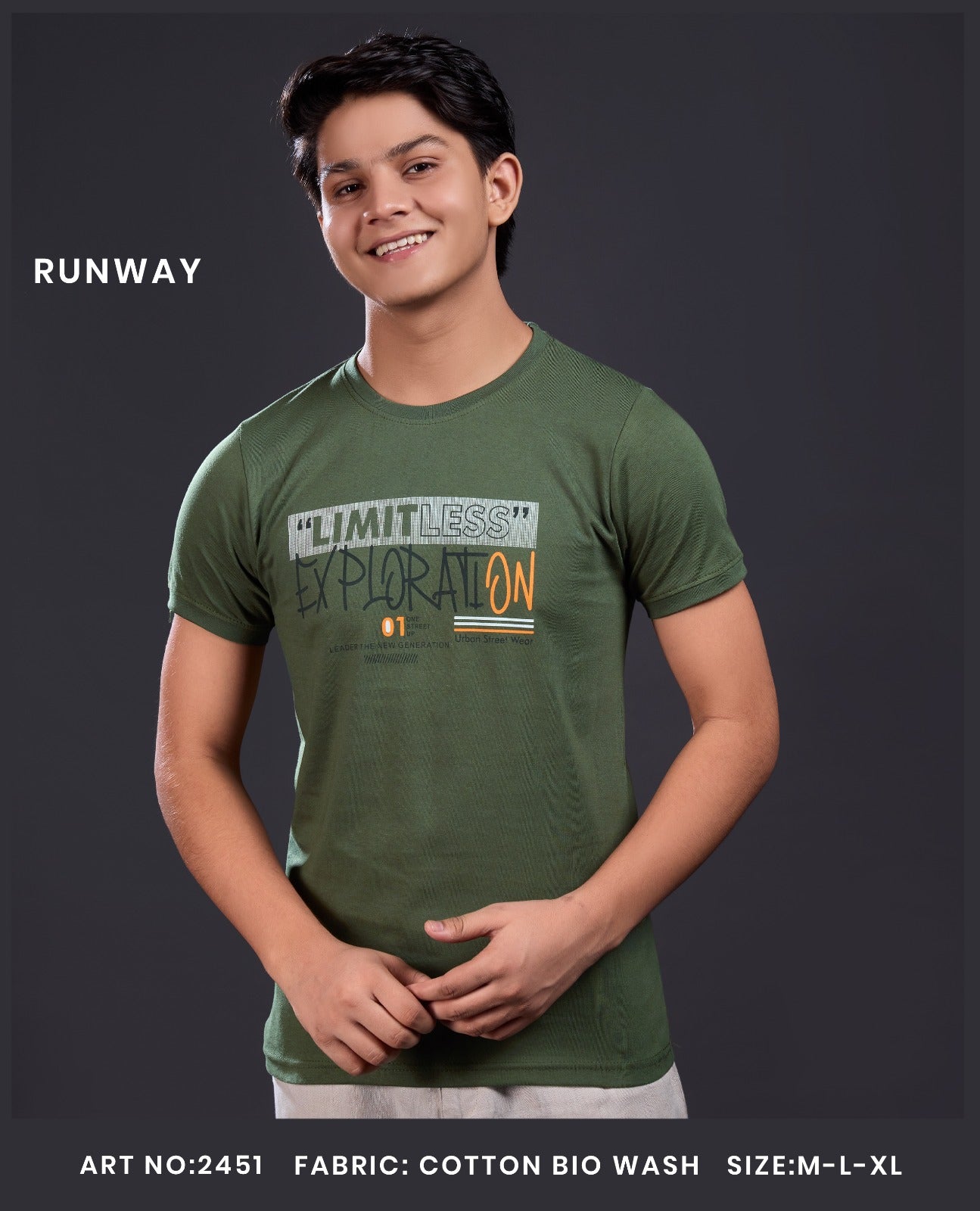 Art No 2451 Runway Cotton Biowashed Boys Tshirt Exporter Gujarat