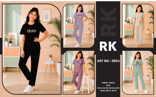 Art No 2504 Rk Tencil Lycra Girls Night Suits Exporter Ahmedabad