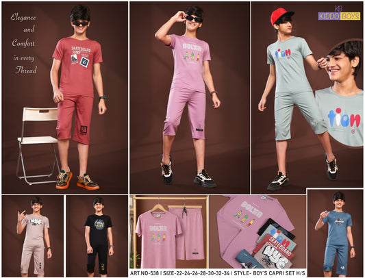 Art No 538 Kiddo Tencil Lycra Boys Capri Night Suit Wholesaler India