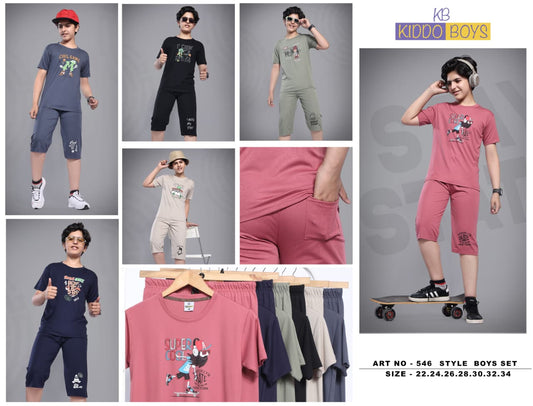 Art No 546 Kiddo Tencil Lycra Boys Capri Night Suit Wholesale Rate