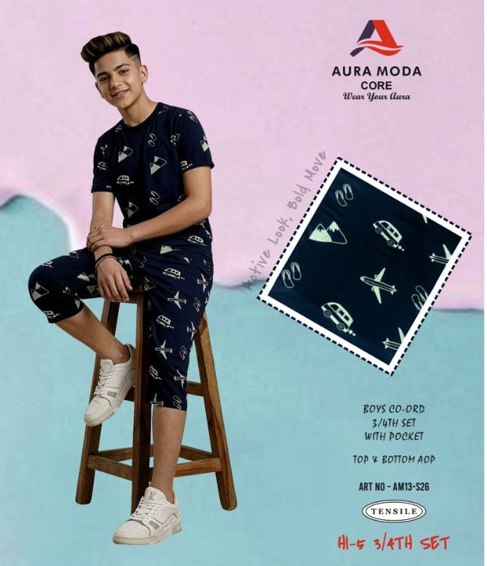 Art No Am 13-26 Aura Moda Tencil Lycra Boys Capri Night Suit Wholesaler Gujarat