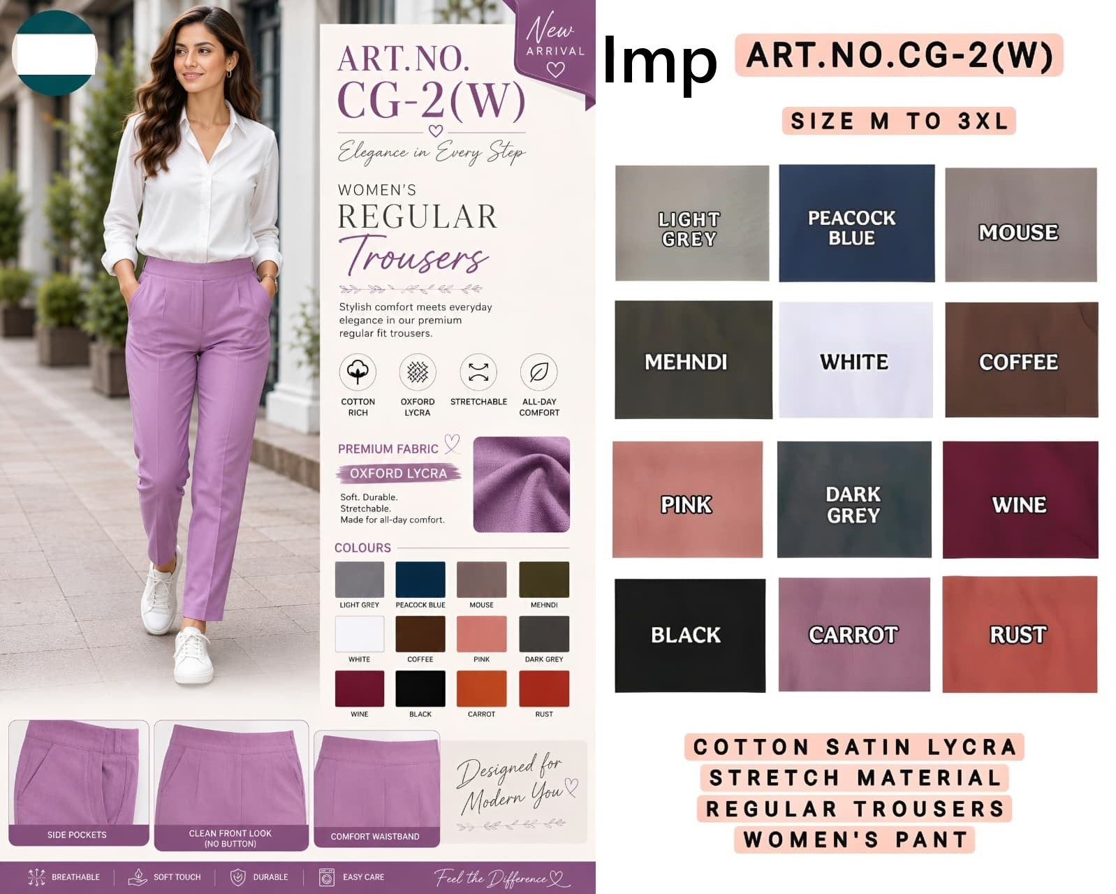 Art No Cg-2 W Imp Cotton Women Trouser Manufacturer