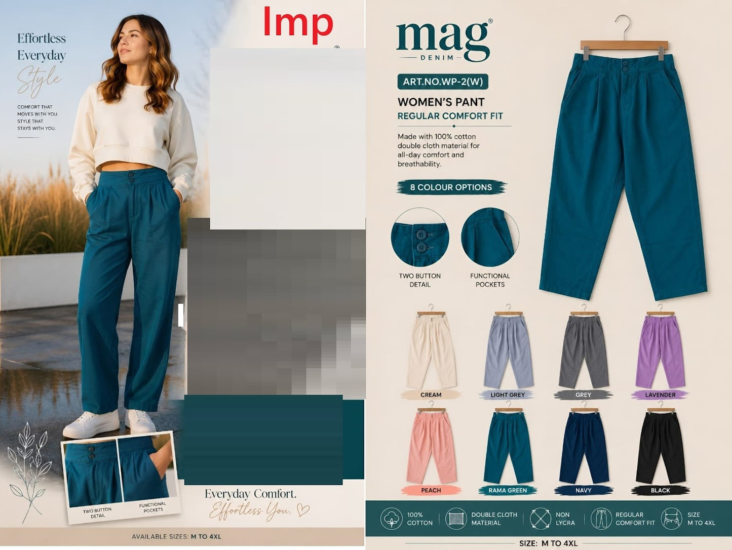 Art No Wp-2 W Imp Cotton Women Pants Supplier