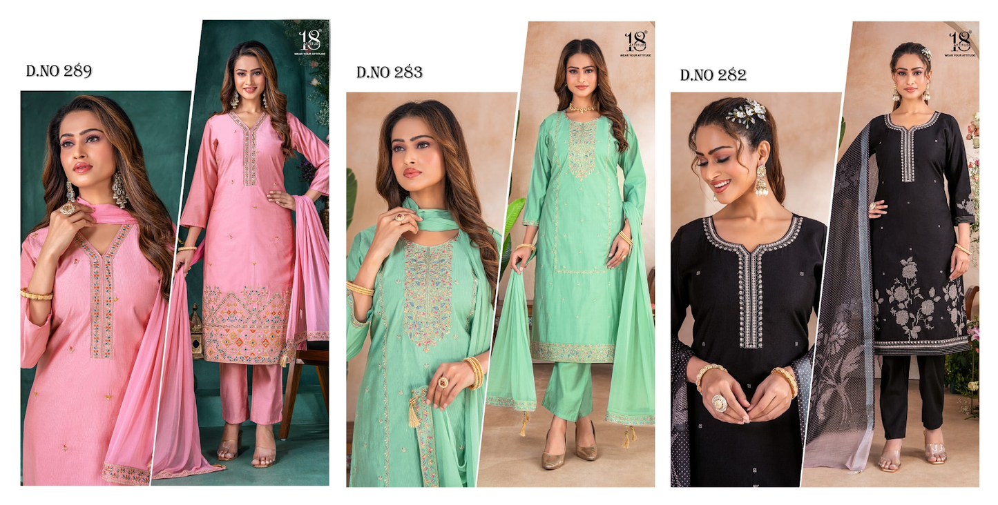Article 282-283-89 18 Attitude Gadwal Silk Readymade Pant Style Suits Wholesaler
