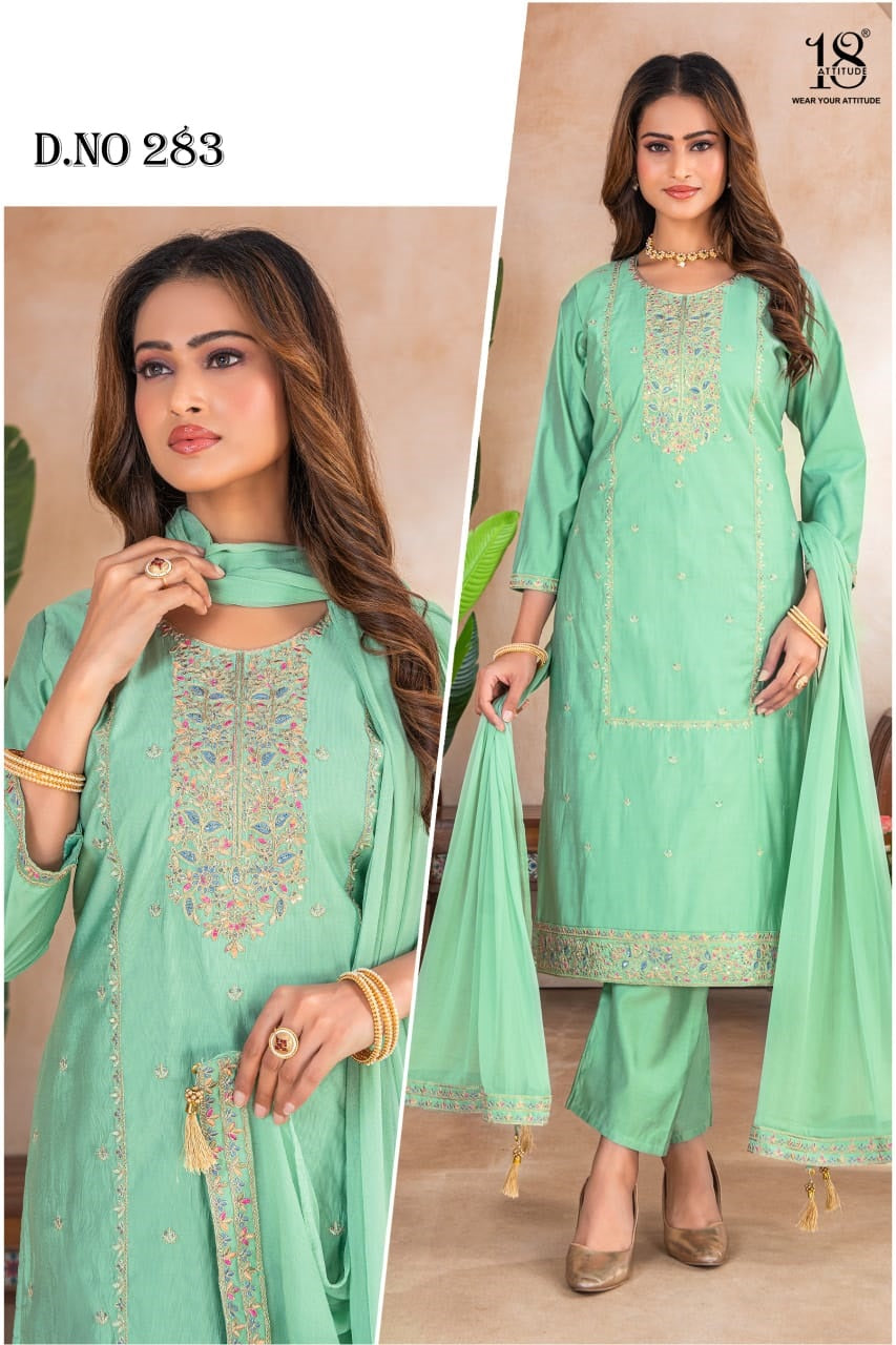 Article 282-283-89 18 Attitude Gadwal Silk Readymade Pant Style Suits Wholesaler