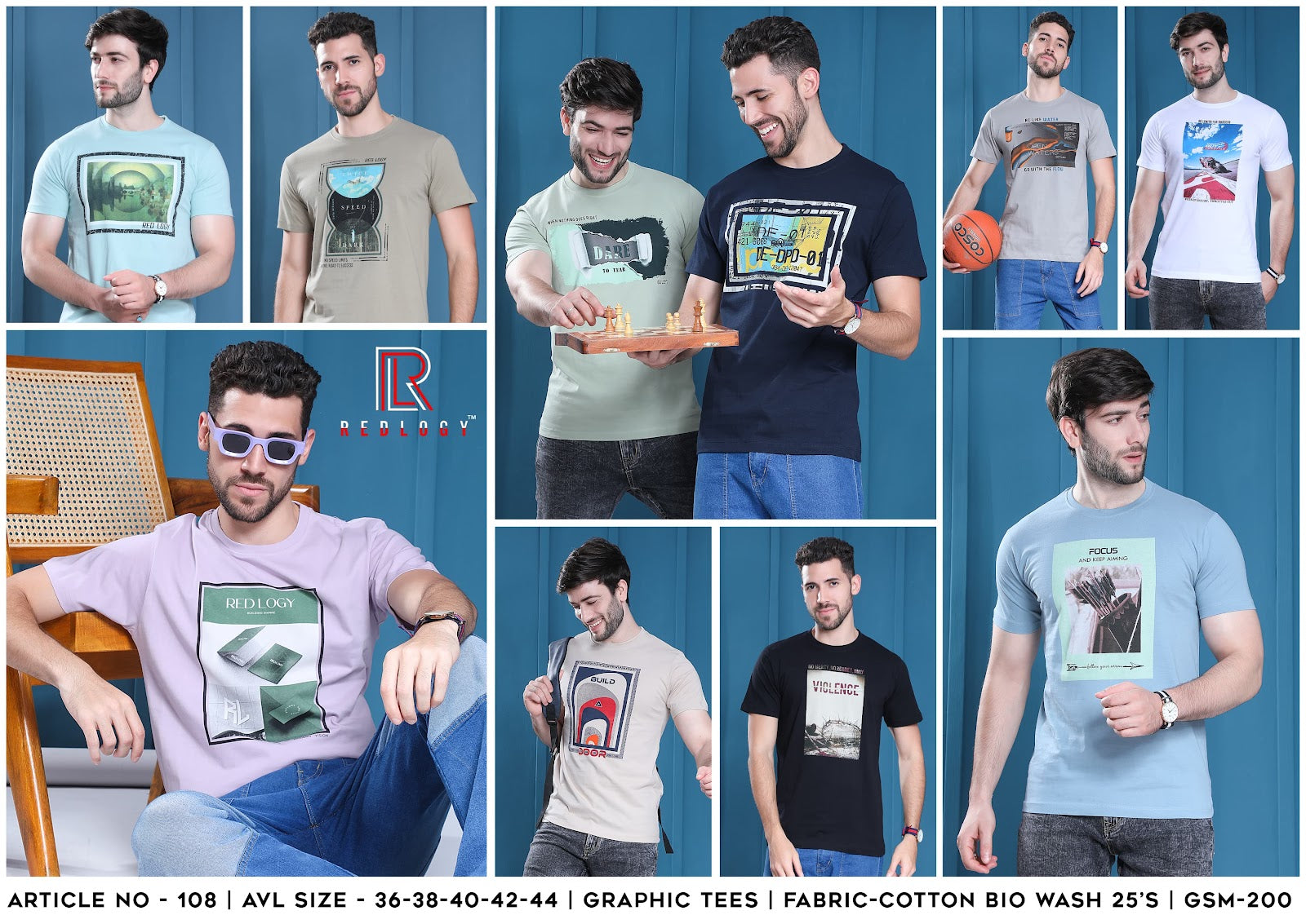 Article No 108 Redlogy Cotton Biowashed Mens Tshirts Wholesale