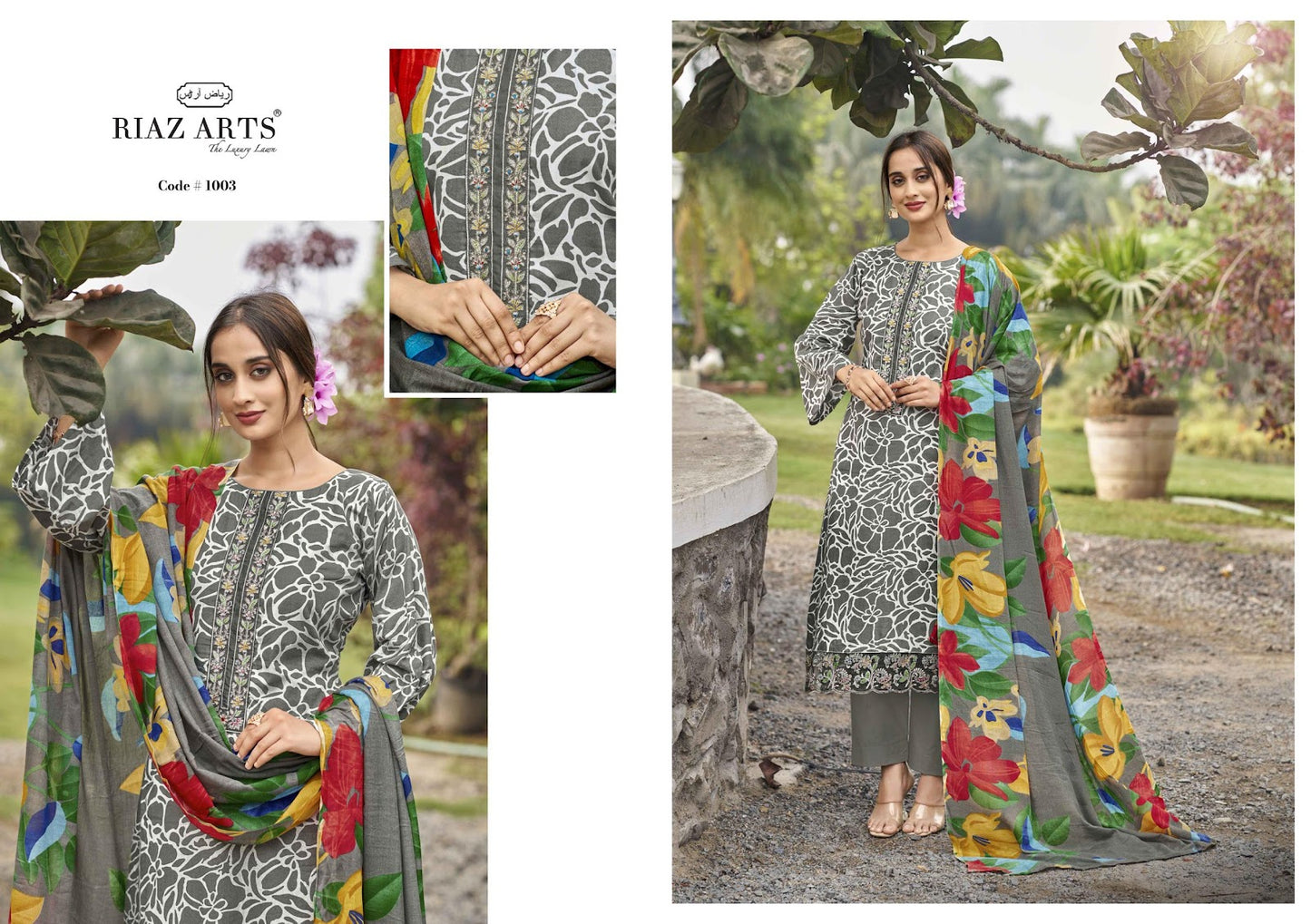 Artisan Story Riaz Art Cambric Lawn Karachi Salwar Suits Wholesaler India