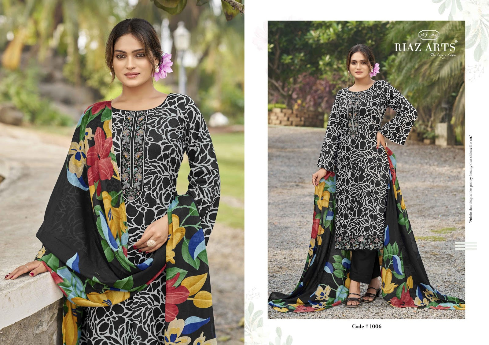 Artisan Story Riaz Art Cambric Lawn Karachi Salwar Suits Wholesaler India