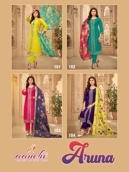 Aruna Aanchi Roman Silk Readymade Pant Style Suits Wholesaler India