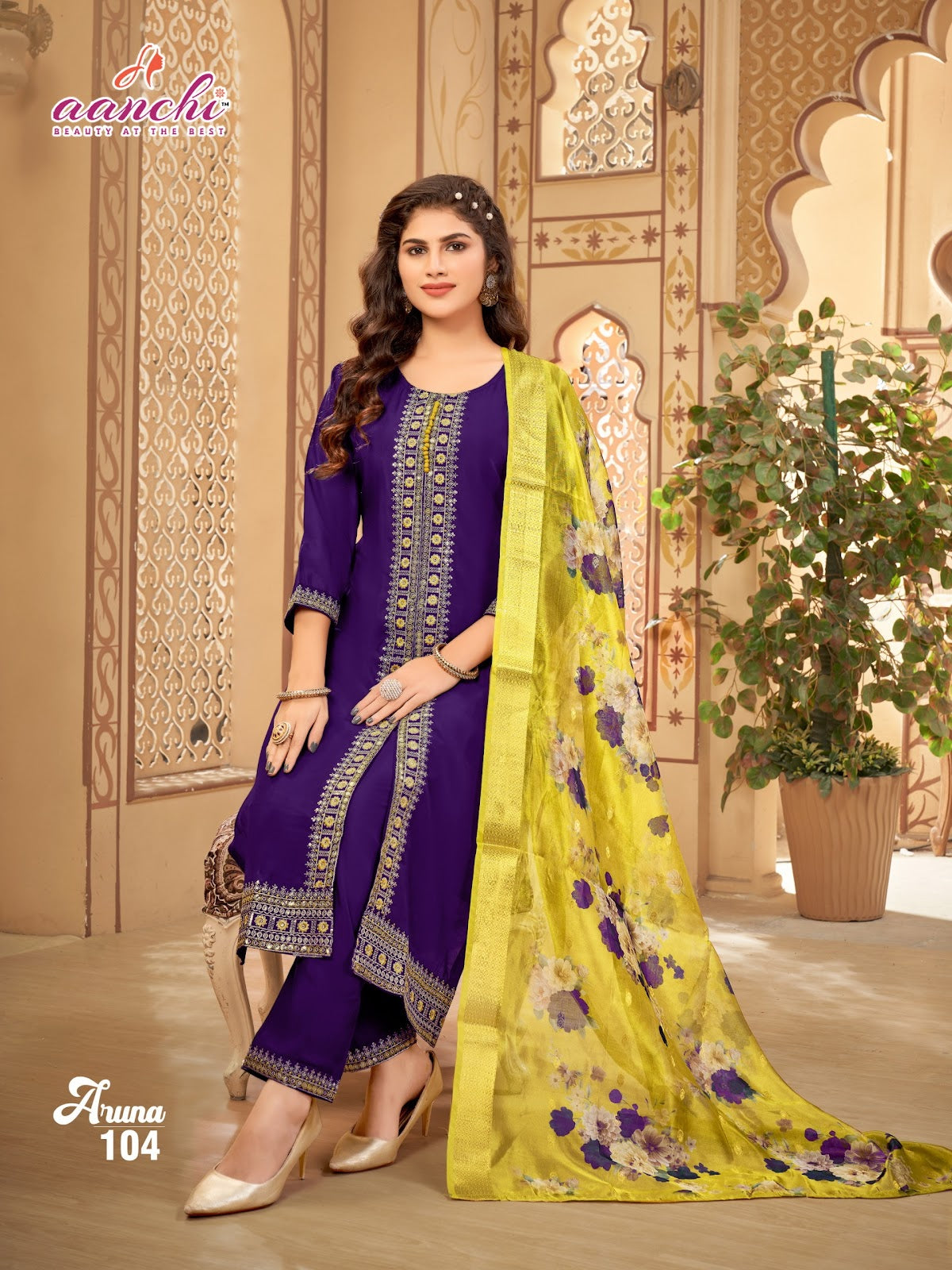 Aruna Aanchi Roman Silk Readymade Pant Style Suits Wholesaler India