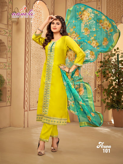 Aruna Aanchi Roman Silk Readymade Pant Style Suits Wholesaler India