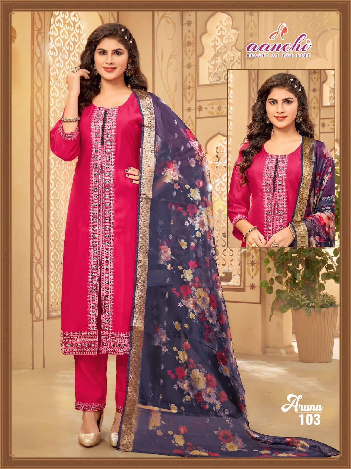 Aruna Aanchi Roman Silk Readymade Pant Style Suits Wholesaler India