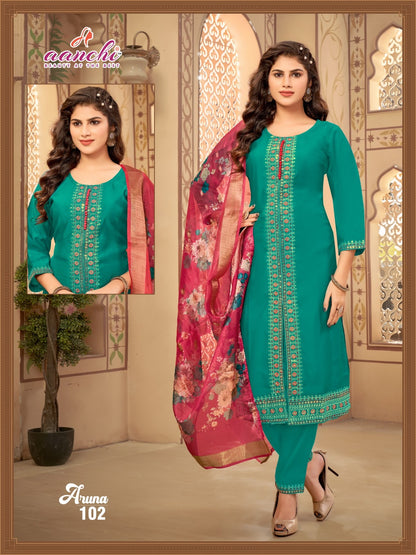 Aruna Aanchi Roman Silk Readymade Pant Style Suits Wholesaler India