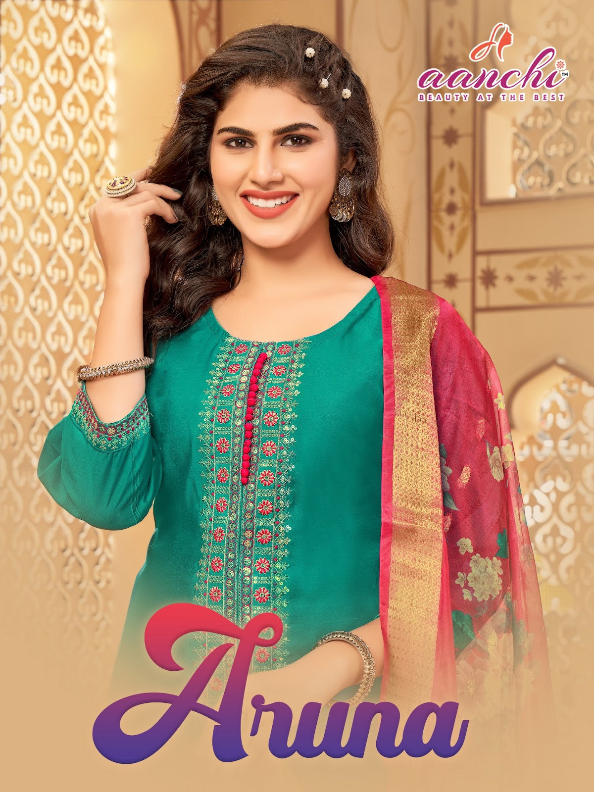 Aruna Aanchi Roman Silk Readymade Pant Style Suits Wholesaler India