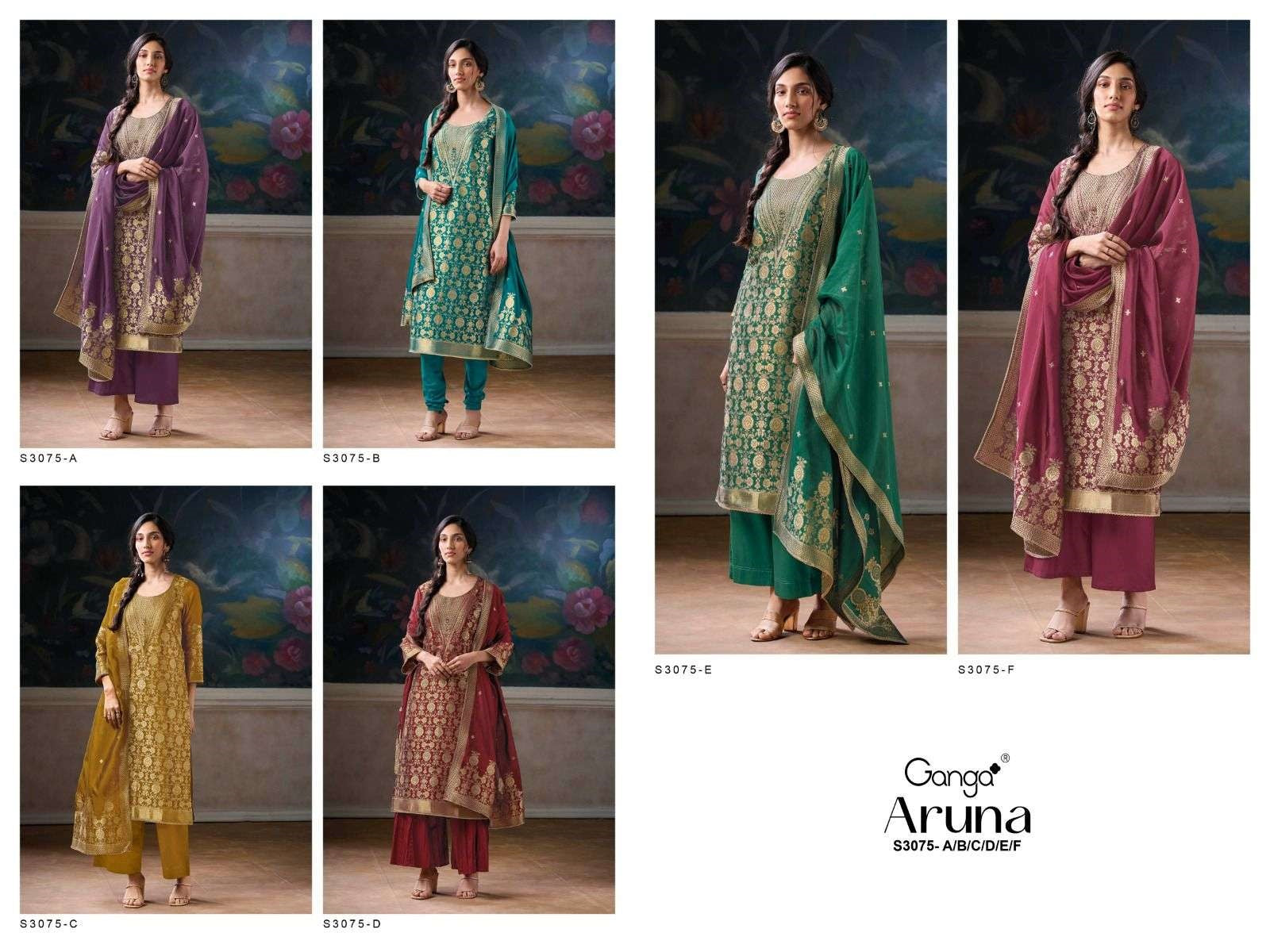 Aruna S3075 Ganga Silk Jacquard Plazzo Style Suits Wholesaler Gujarat