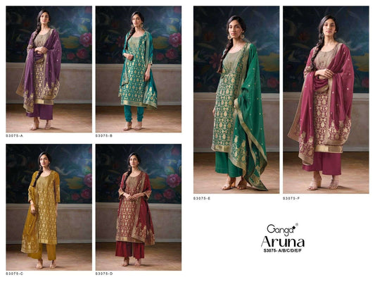 Aruna S3075 Ganga Silk Jacquard Plazzo Style Suits Wholesaler Gujarat