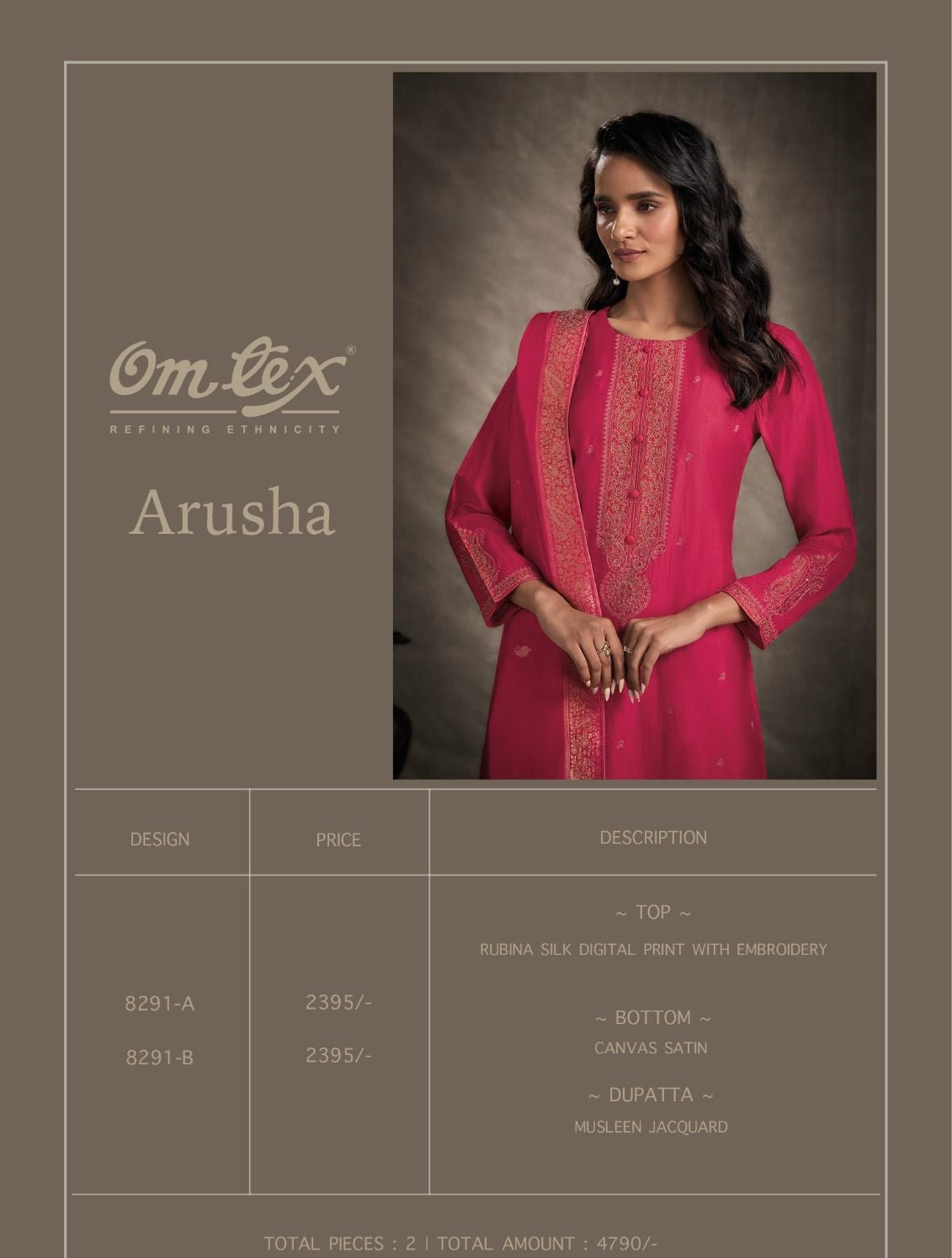 Arusha Omtex Silk Pant Style Suits Exporter