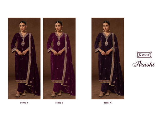 Arushi 86001 Kesar Crush Velvet Suits Wholesaler