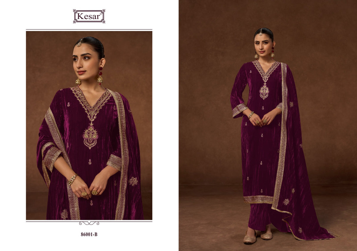 Arushi 86001 Kesar Crush Velvet Suits Wholesaler