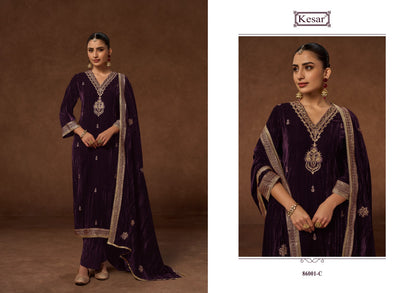Arushi 86001 Kesar Crush Velvet Suits Wholesaler