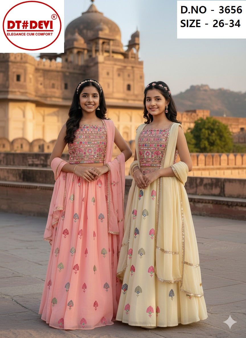 Arya D No 3656 Dt Devi Georgette Readymade Girls Lehenga Choli Wholesale Rate