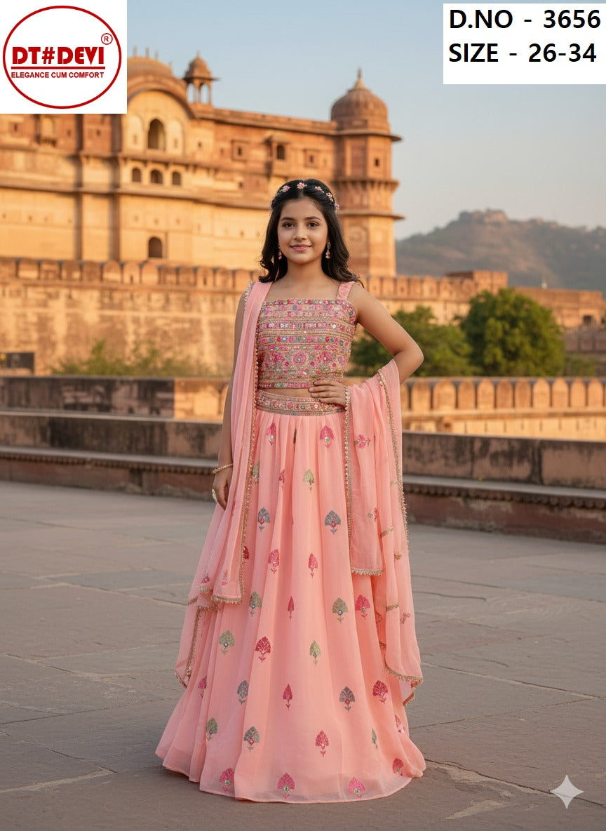 Arya D No 3656 Dt Devi Georgette Readymade Girls Lehenga Choli Wholesale Rate