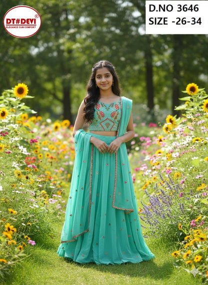 Arya Vol 2 3646 Dt Devi Georgette Readymade Girls Lehenga Choli Exporter India