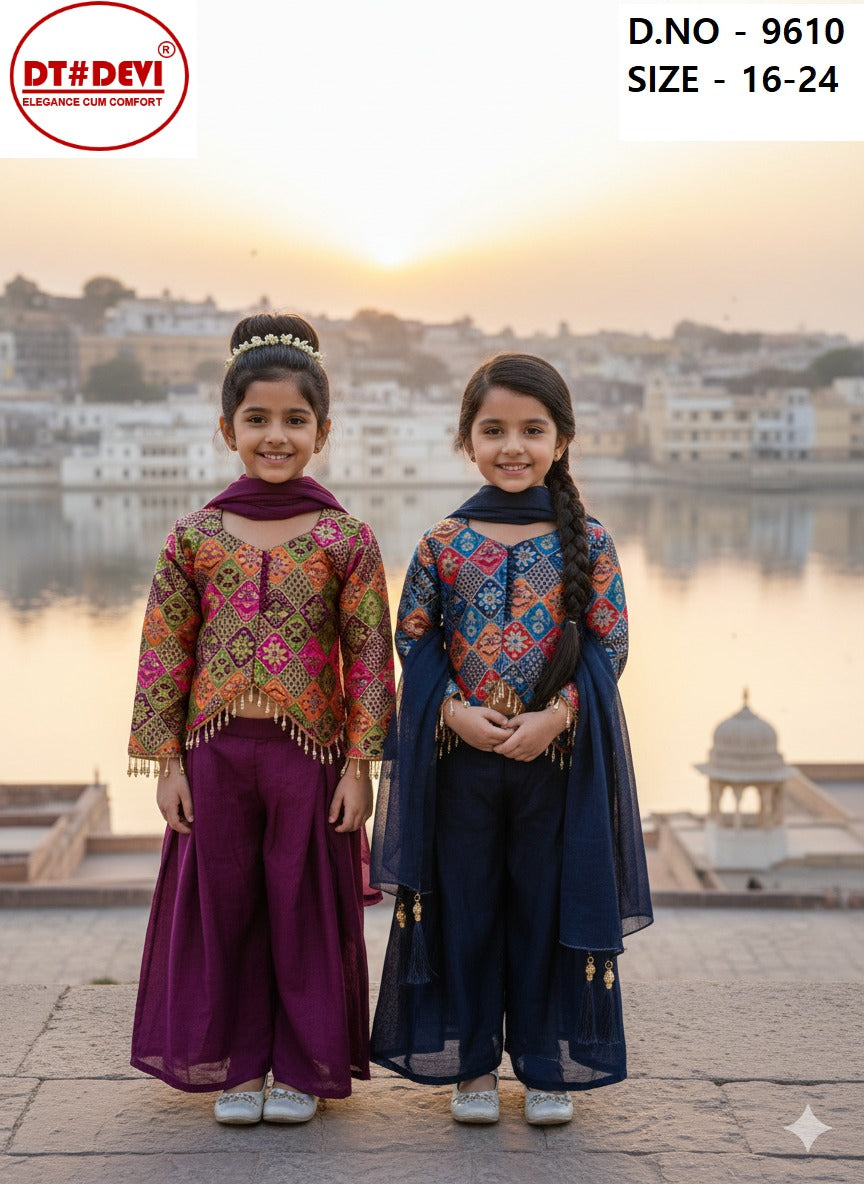 Aryaa D No 9610 Dt Devi Georgette Girls Readymade Palazzo Suits Exporter