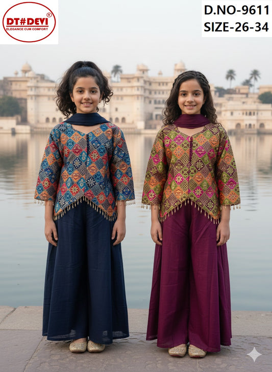 Aryaa Vol 2 9611 Dt Devi Georgette Girls Readymade Palazzo Suits Exporter Gujarat