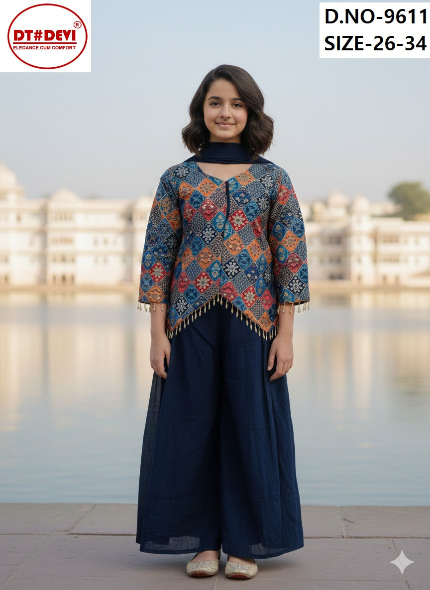 Aryaa Vol 2 9611 Dt Devi Georgette Girls Readymade Palazzo Suits Exporter Gujarat