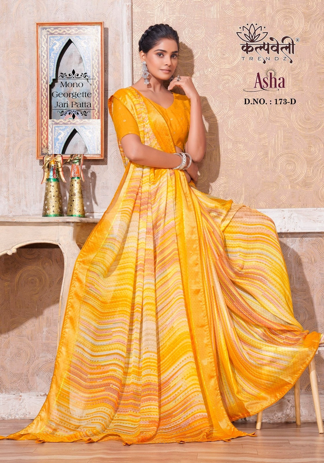 Asha 173 Kalpveli Mono Georgette Sarees Manufacturer Gujarat