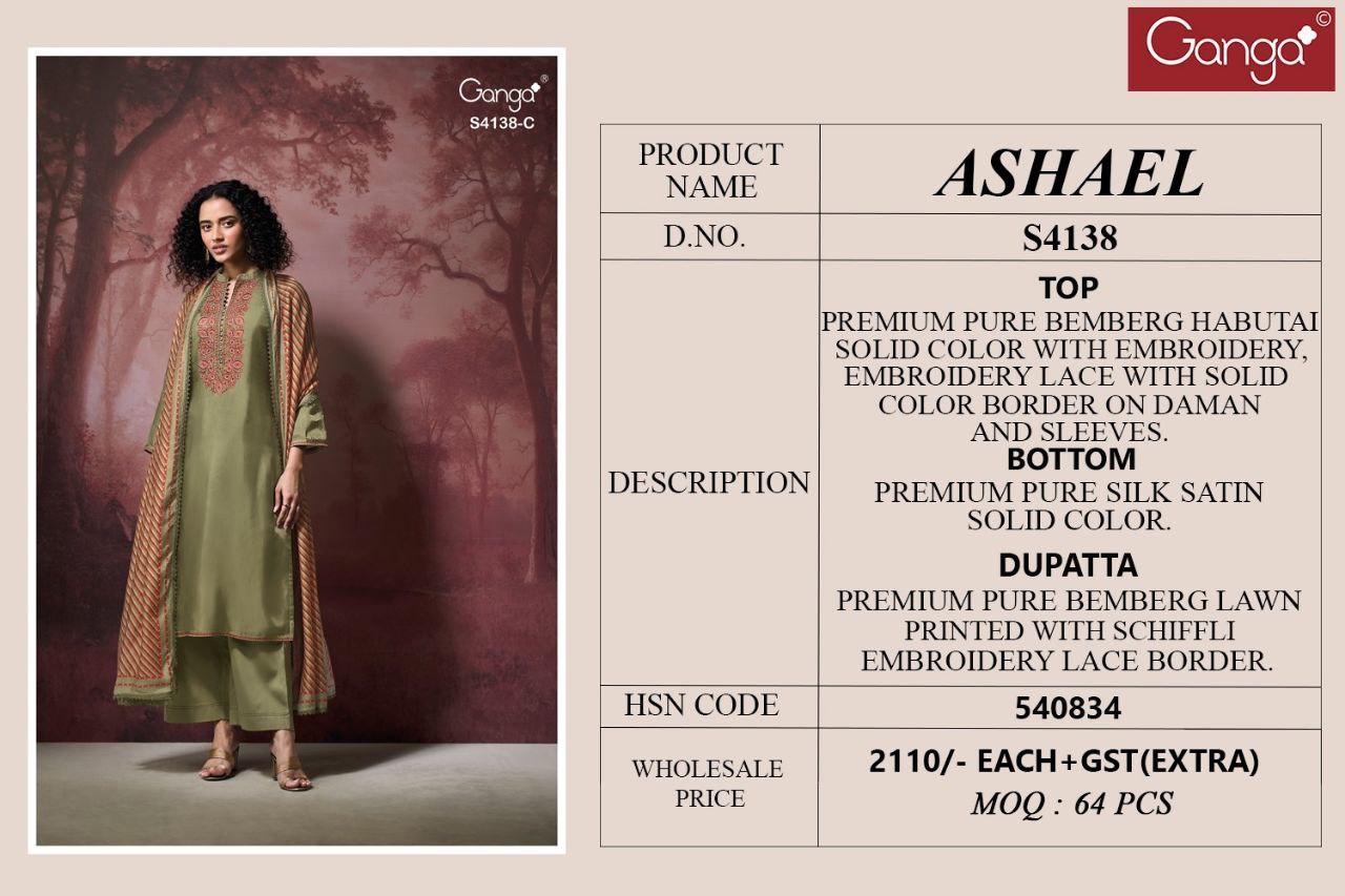 Ashael 4138 Ganga Pure Bemberg Salwar Suits Exporter Ahmedabad