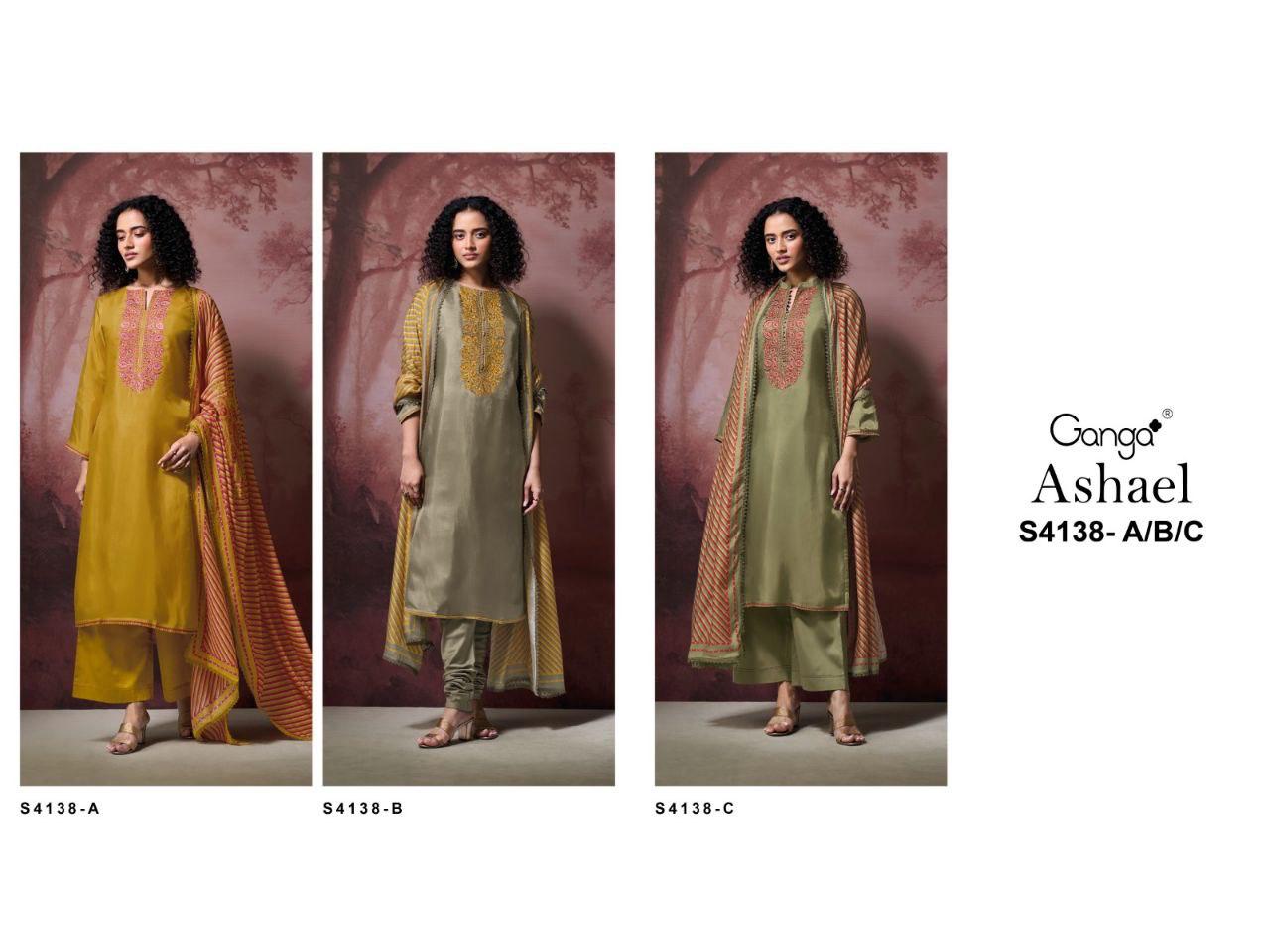 Ashael 4138 Ganga Pure Bemberg Salwar Suits Exporter Ahmedabad