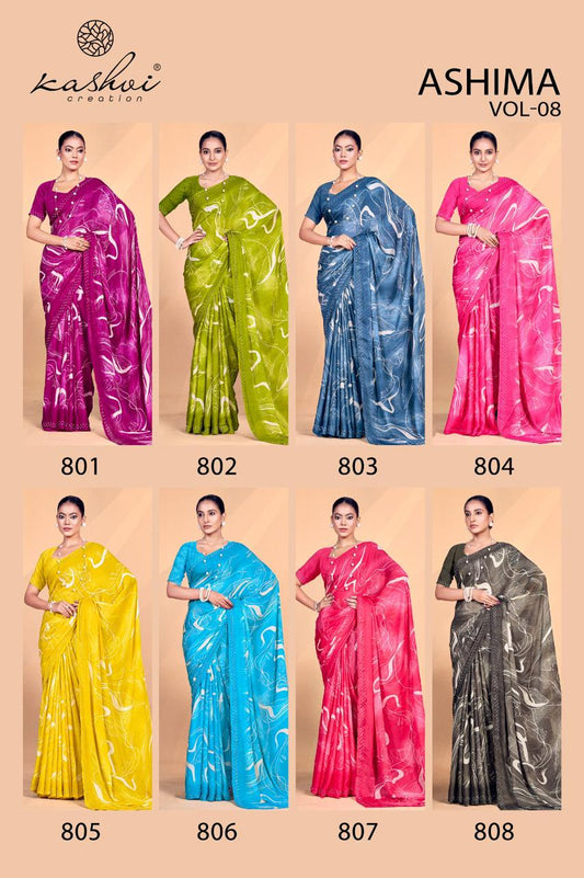 Ashima Vol 8 Kashvi Creation Dull Moss Sarees Wholesale Price