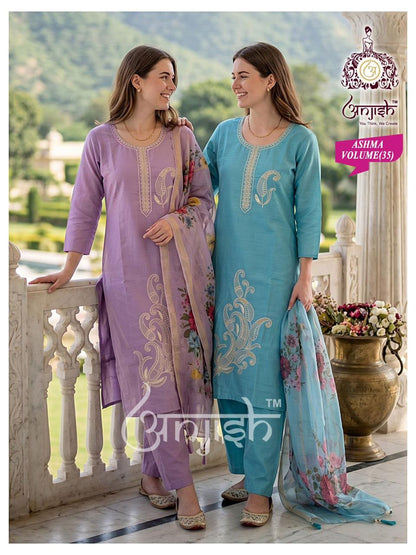 Ashma Anjish Roman Silk Readymade Pant Style Suits Wholesale Price