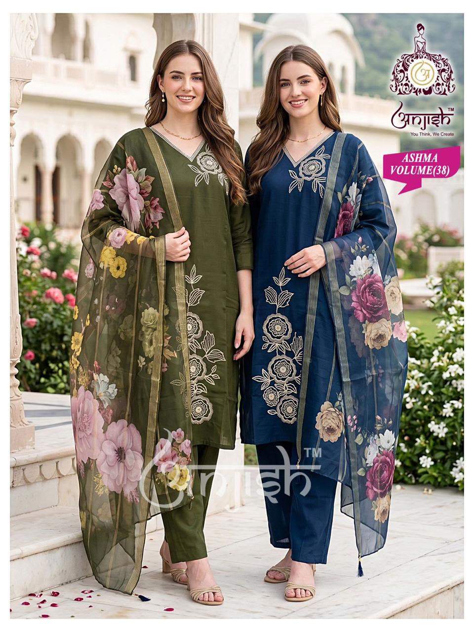 Ashma Anjish Roman Silk Readymade Pant Style Suits Wholesale Price