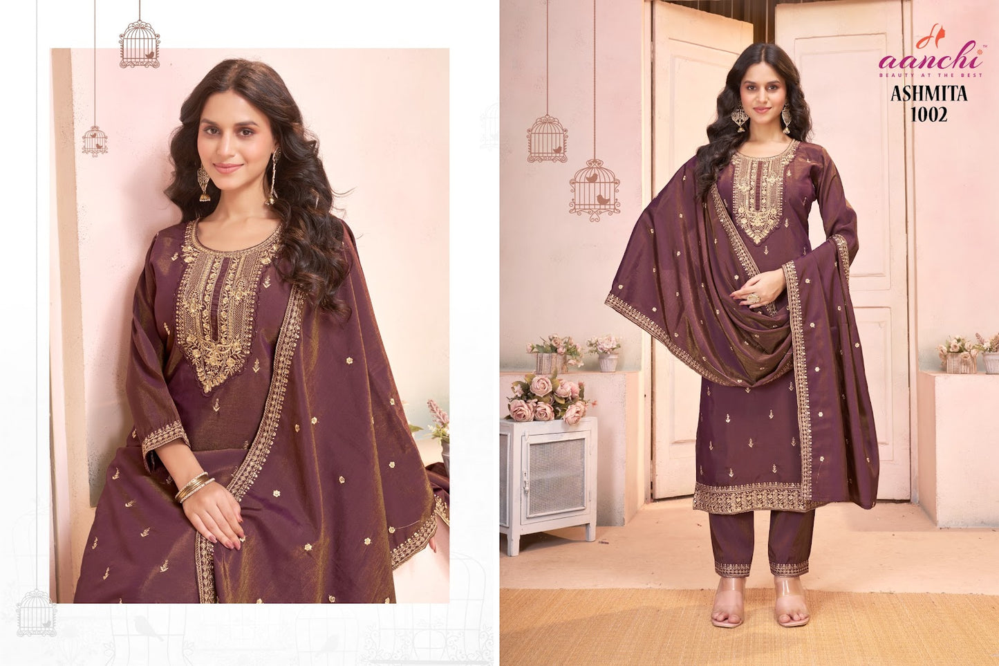 Ashmita Aanchi Roman Simmer Readymade Pant Style Suits Exporter India
